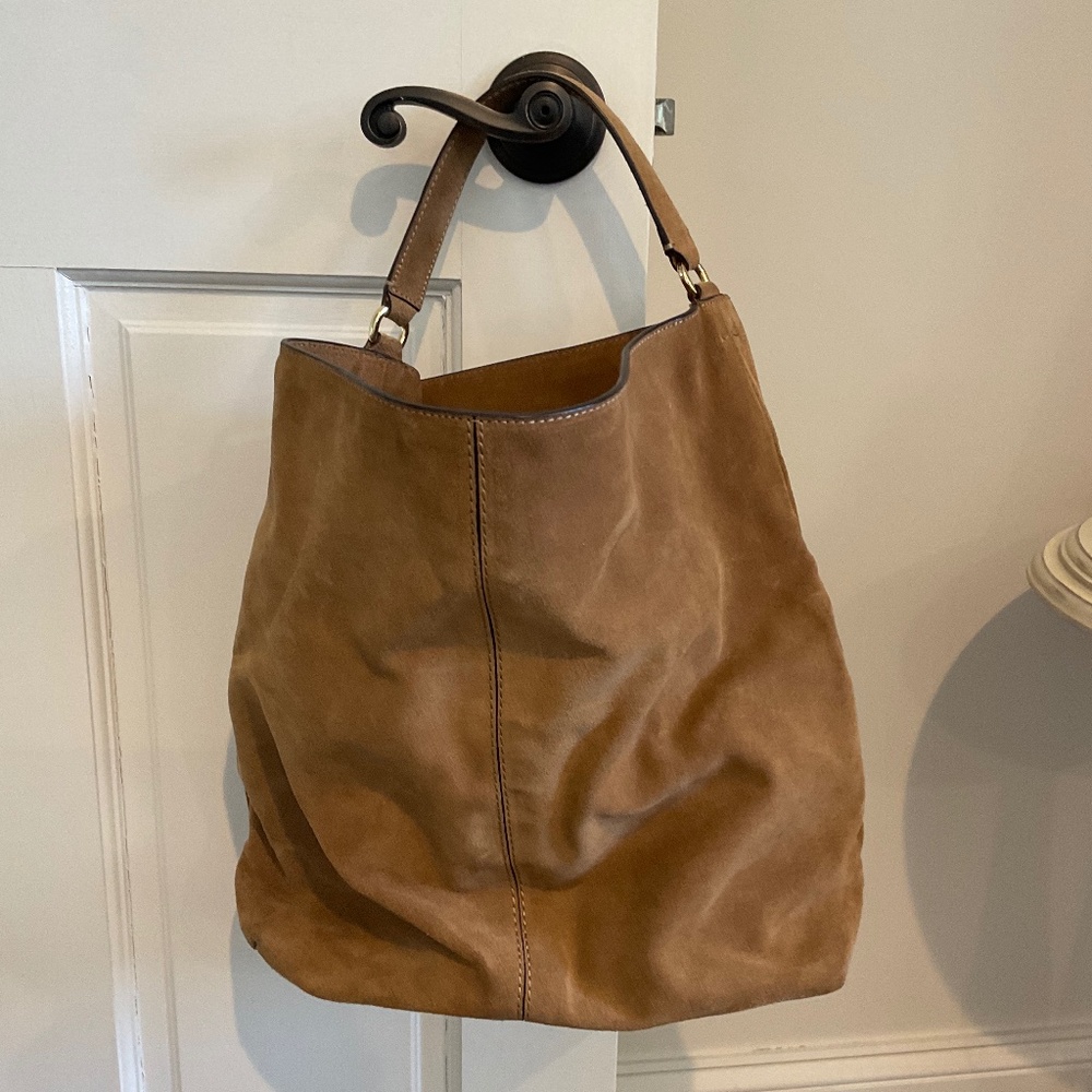 Tan Suede Bucket-style Handbag